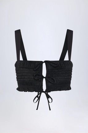 Ruffled Tie-Front Crop Top in Black Tops - tops on sale