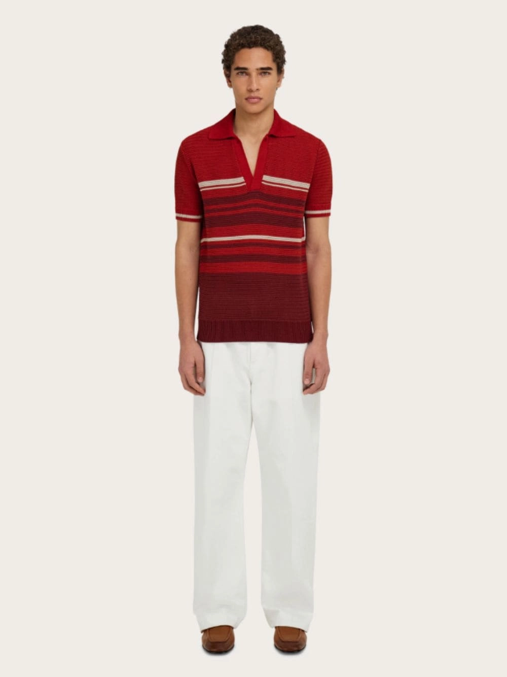 Rust and Red Striped Cotton Knit Polo