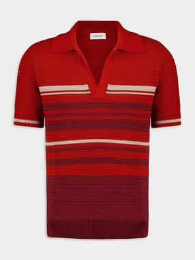 Rust and Red Striped Cotton Knit Polo Knitwear Mens - men's sweaters sale