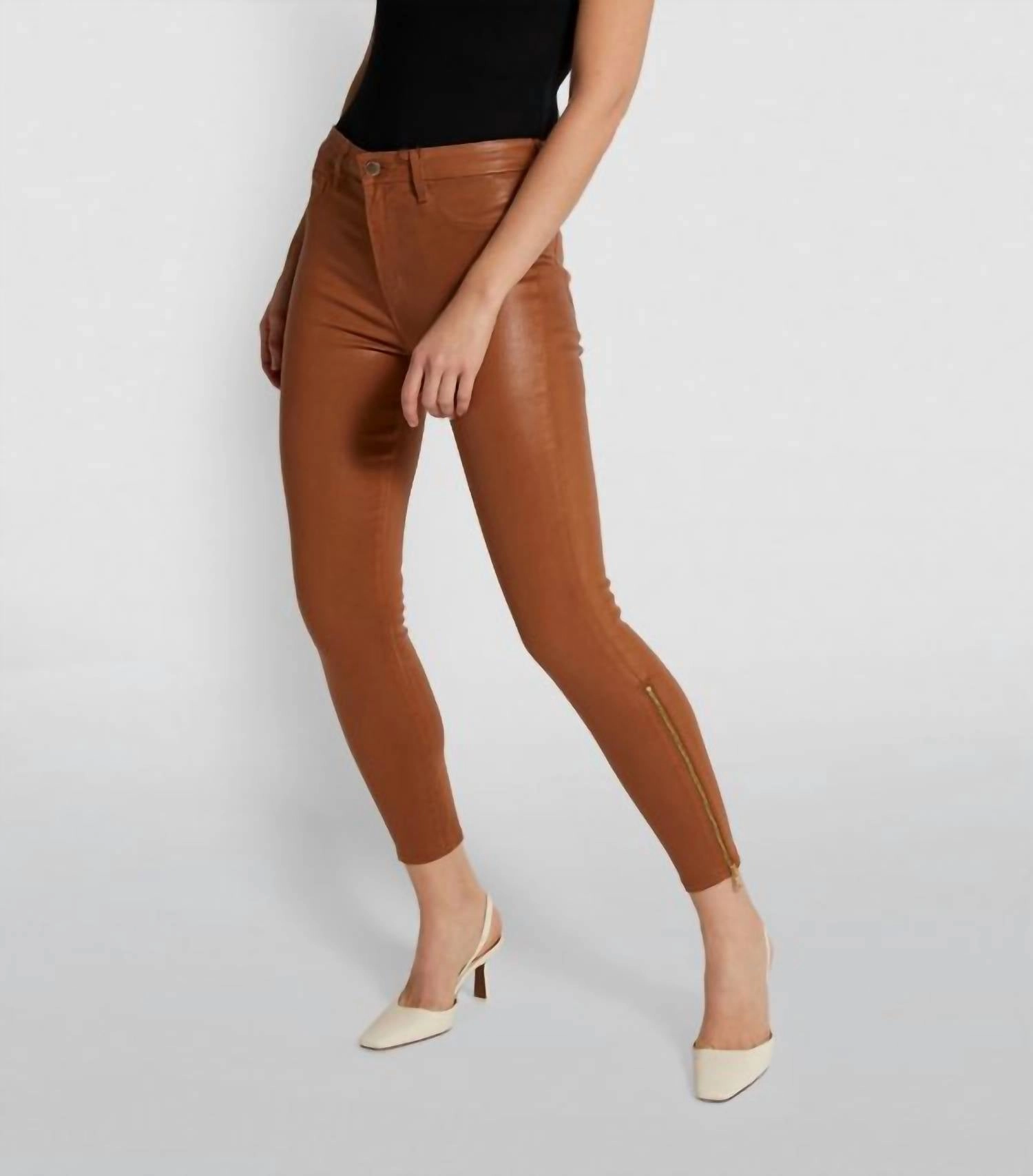 Sabine High Rise Coated Skinny Jean In Dark Khaki