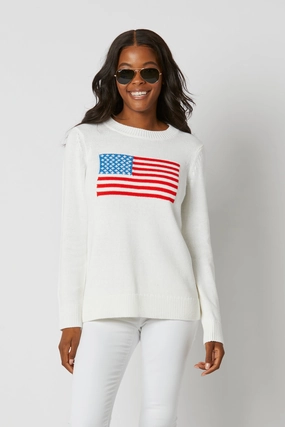 Sail To Sable Flag Intarsia Sweater - White womens blouses promo