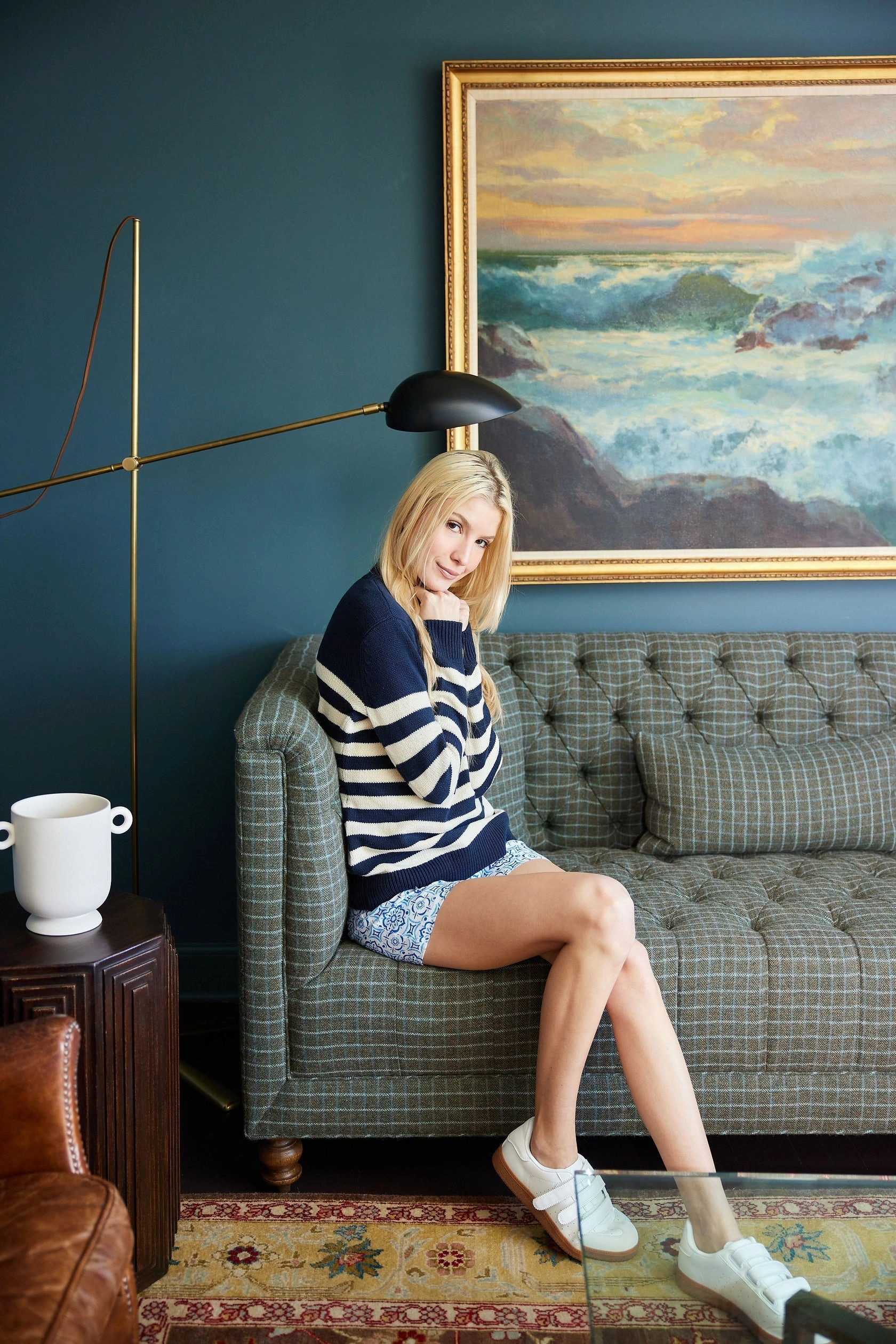 Sail To Sable Roll Neck Striped Sweater - Navy/Ivory