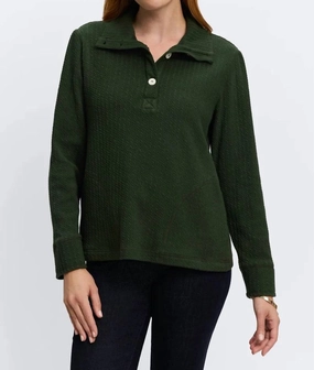 Sammy Cable Knit Long Sleeve Popover In Dark Green Tops Womens - bodysuits clearance