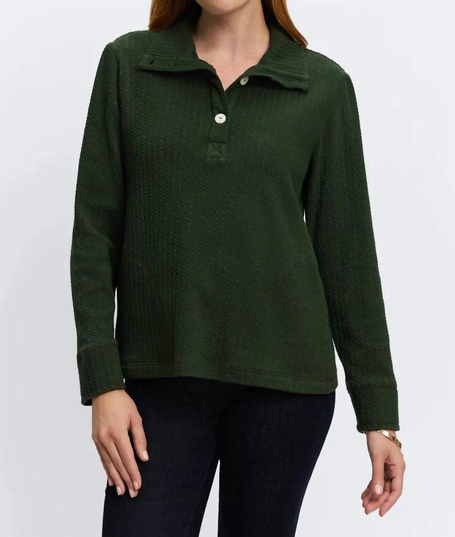 Sammy Cable Knit Long Sleeve Popover In Dark Green Tops Womens - bodysuits clearance