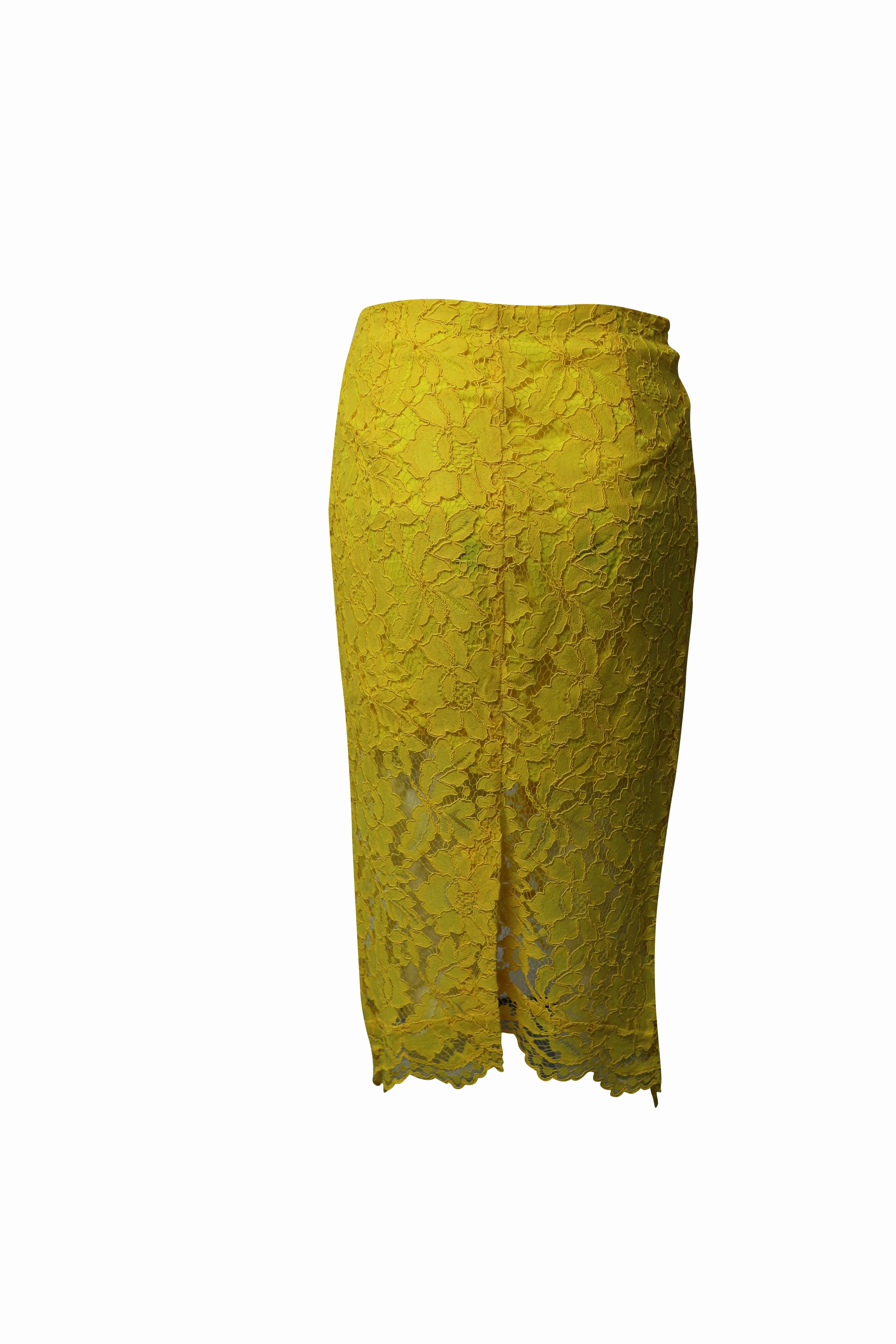 Sandro Jaime Lace Midi Skirt in Yellow Rayon