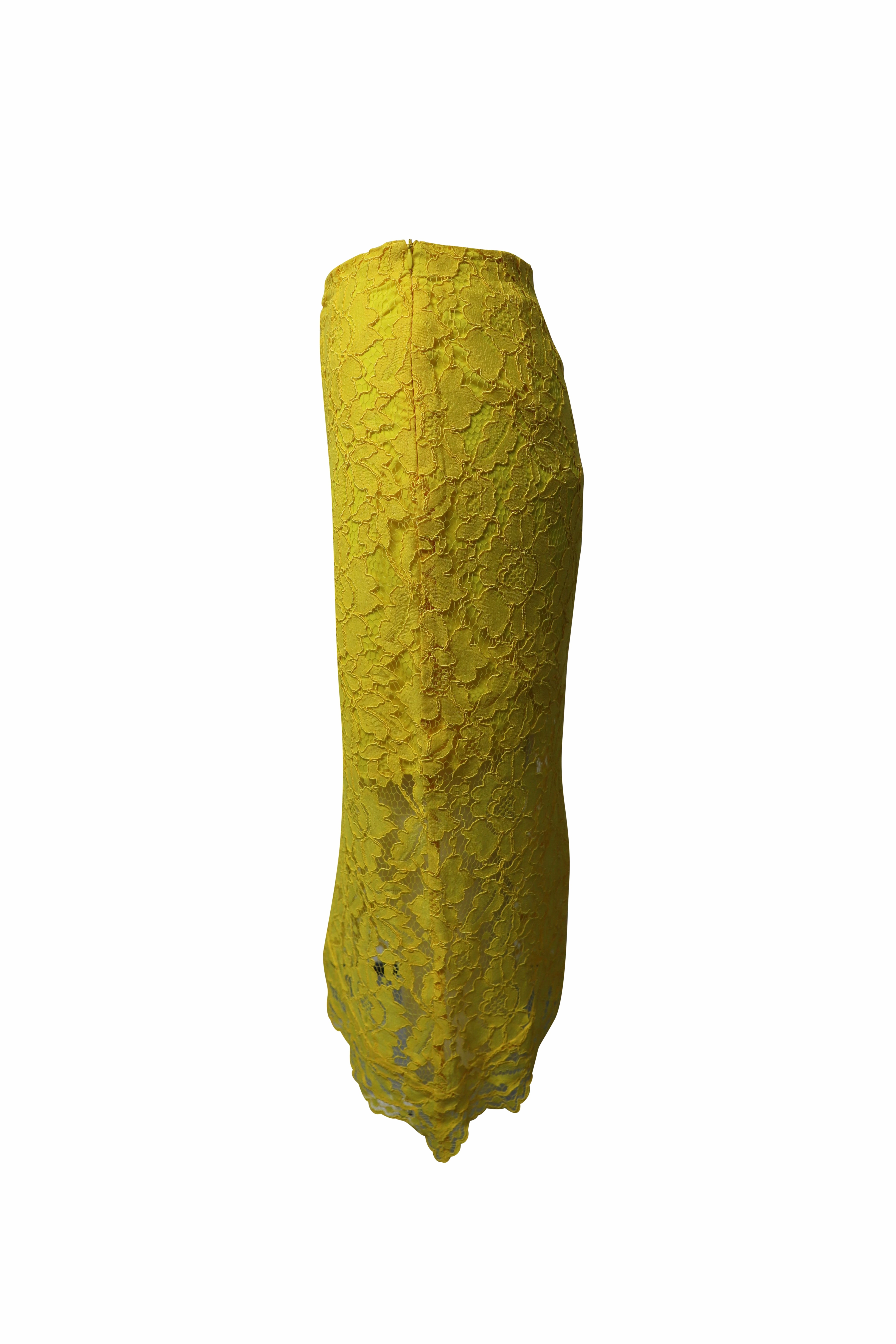 Sandro Jaime Lace Midi Skirt in Yellow Rayon