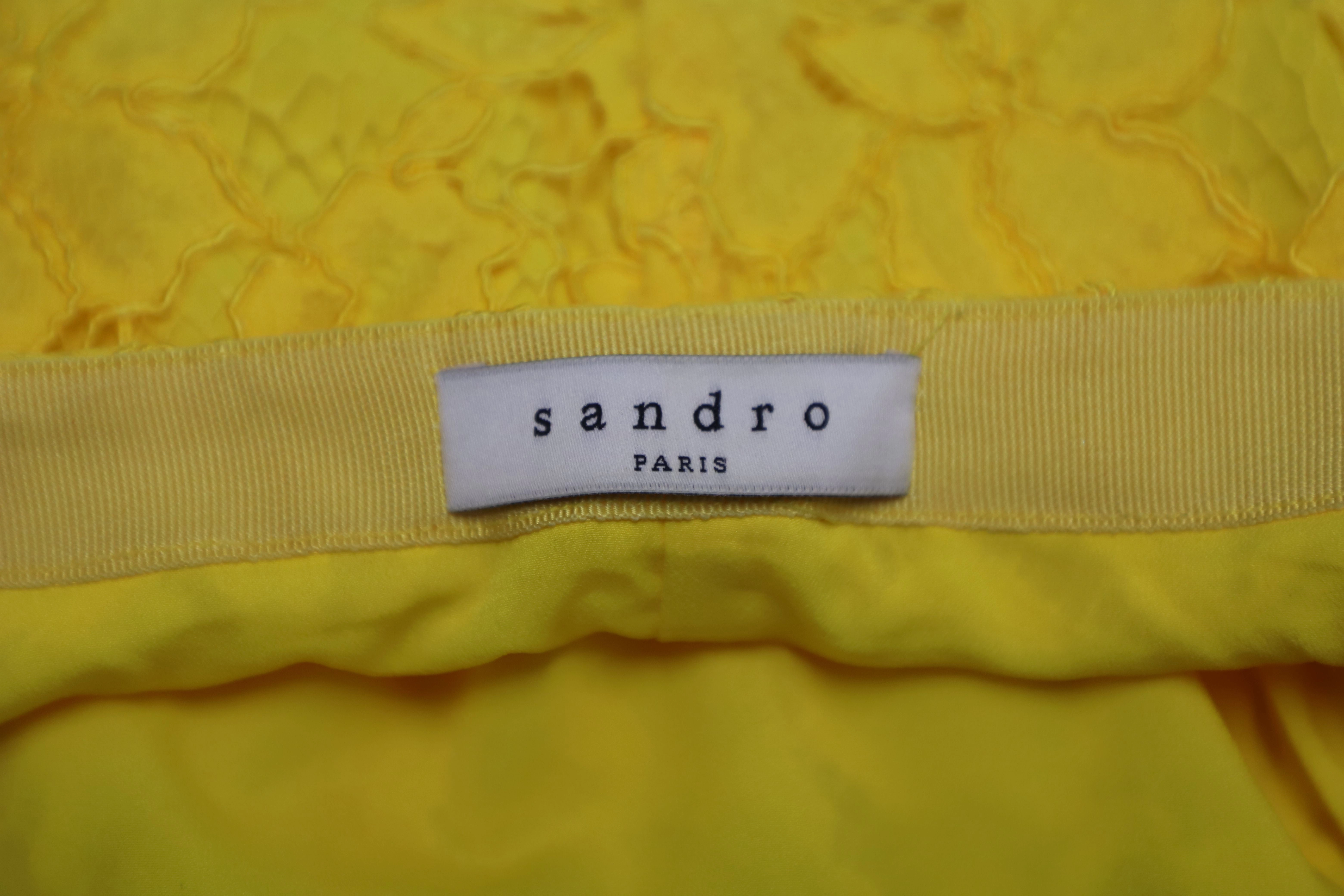 Sandro Jaime Lace Midi Skirt in Yellow Rayon