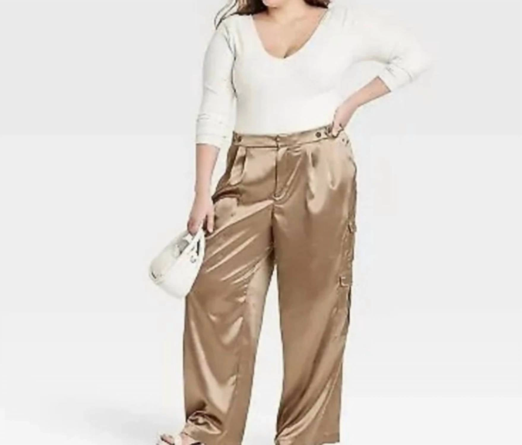 Satin Cargo Pants In Muddy Bronze