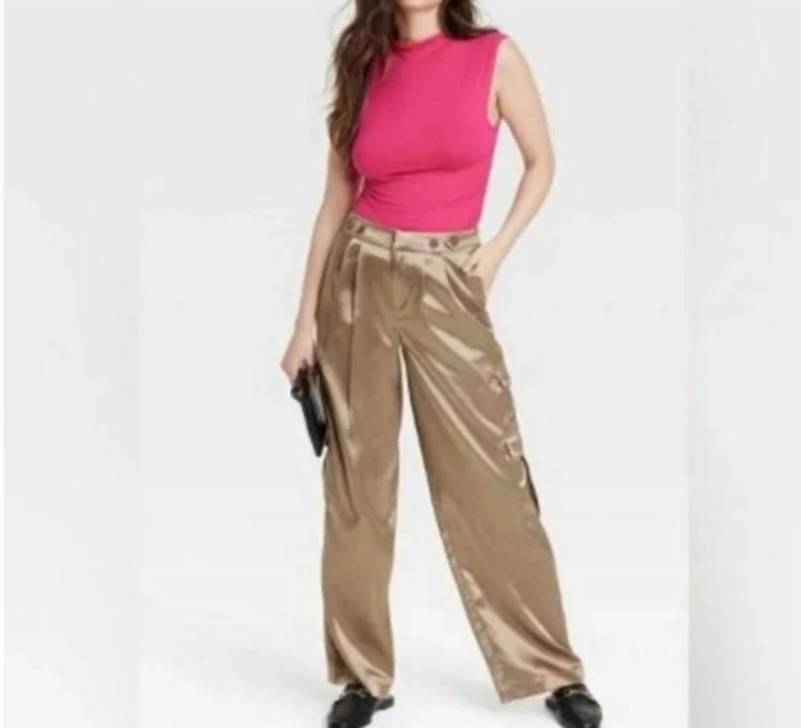 Satin Cargo Pants In Muddy Bronze