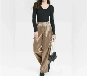 Satin Cargo Pants In Muddy Bronze womens yoga pants sale