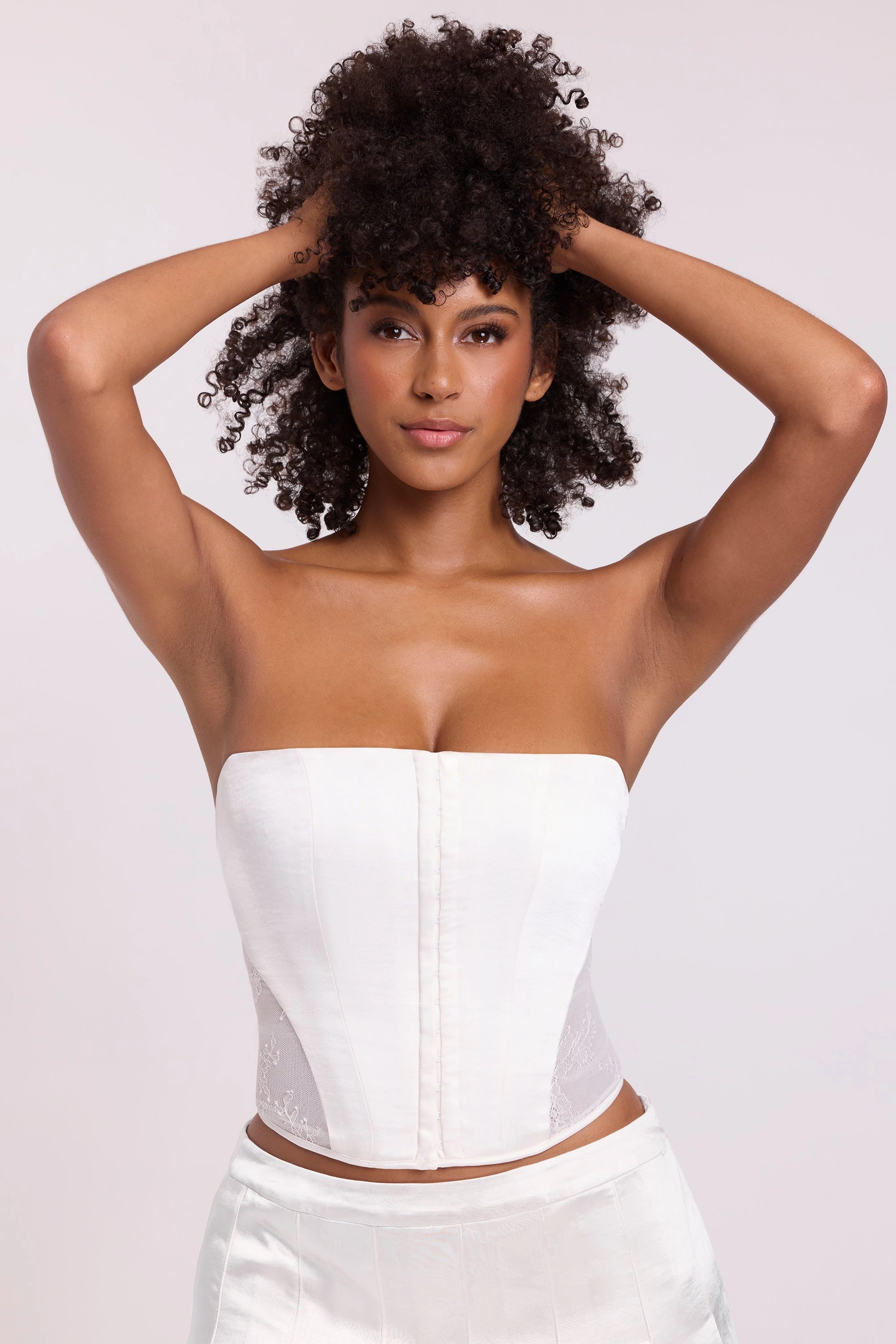 Satin Strapless Corset in White