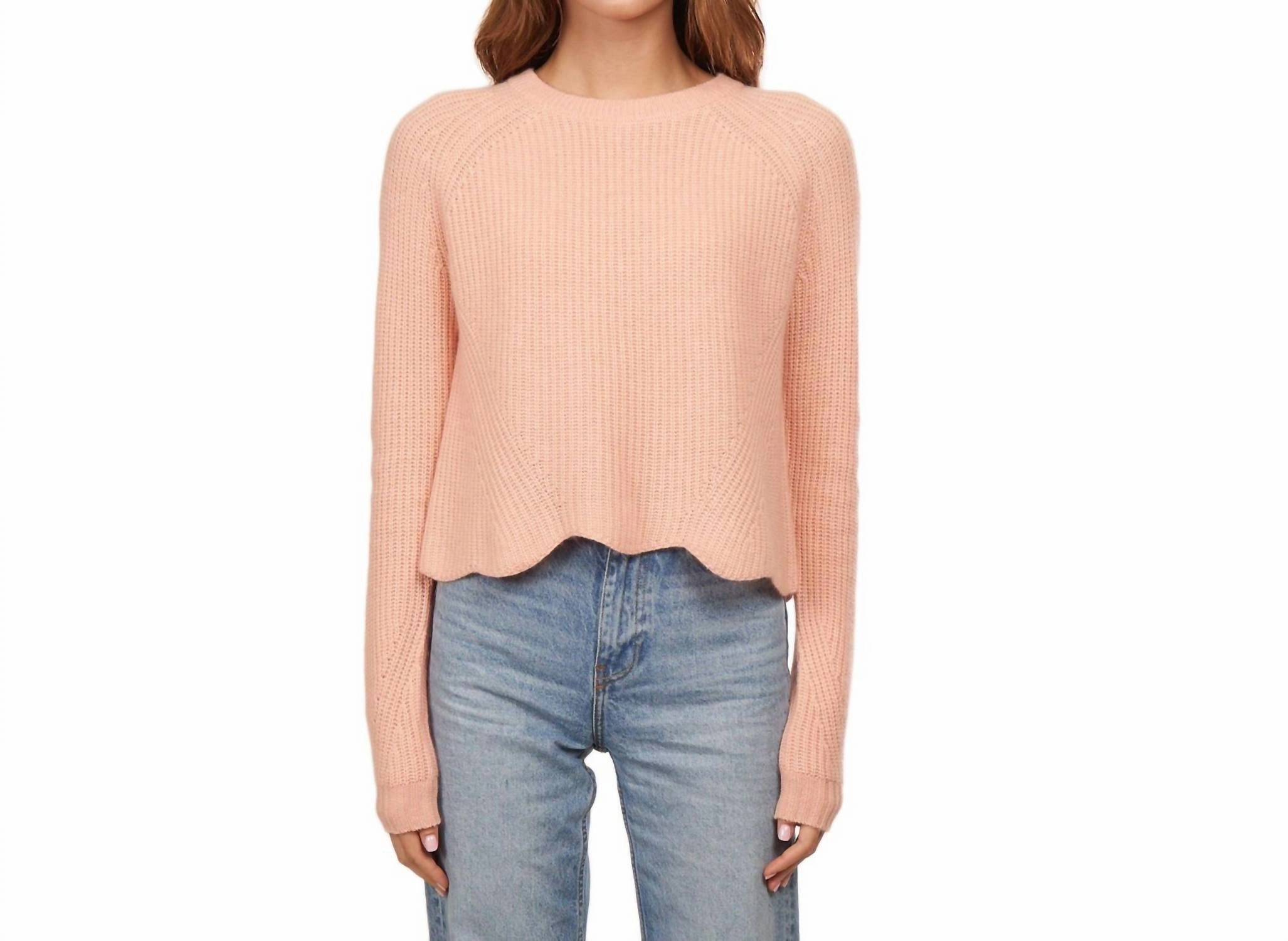 Scalloped Shaker Sweater In Bellini Tops Womens - peplum tops outlet