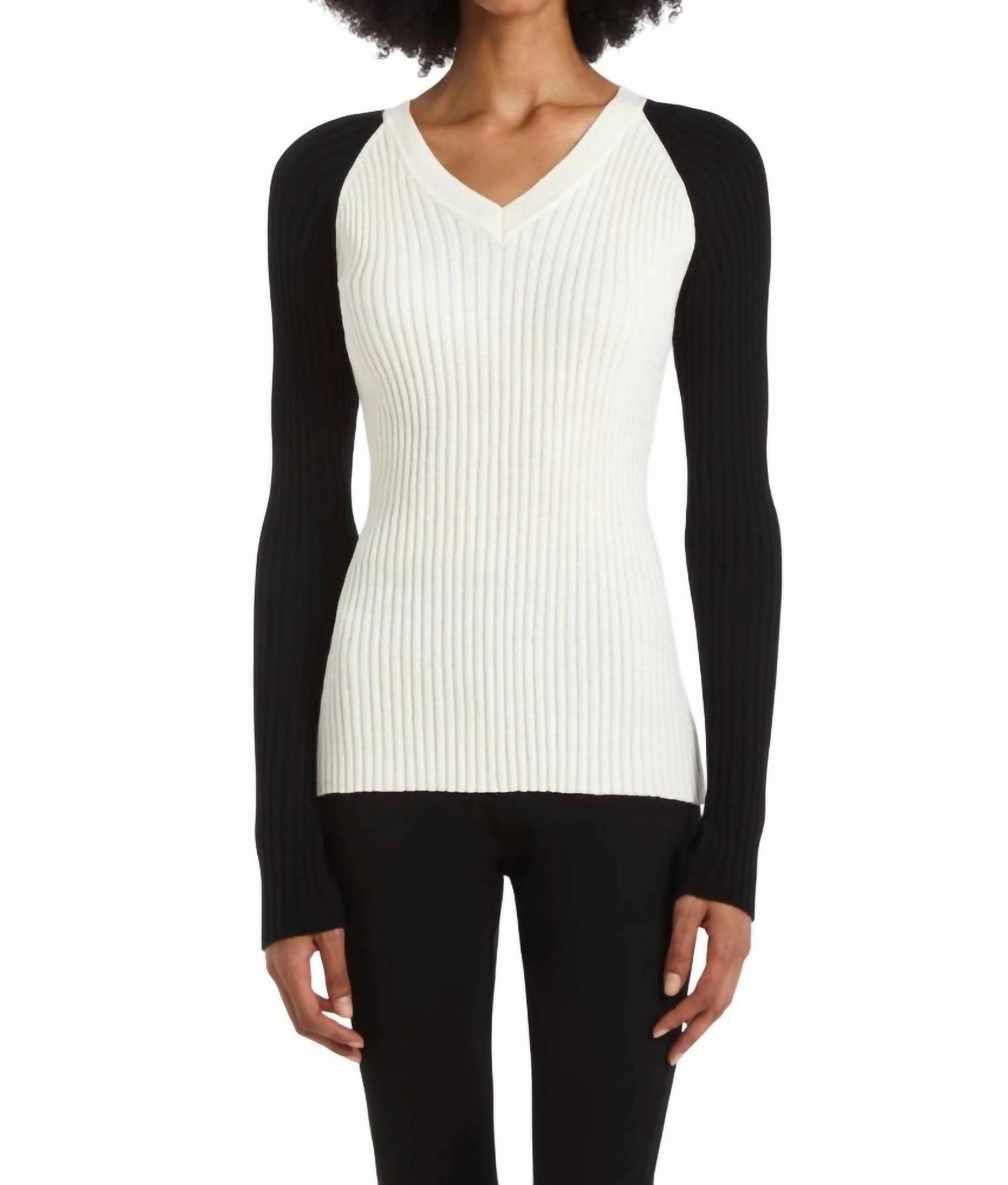 Scout Sweater In Ivory With Black Tops Womens - high-neck blouses