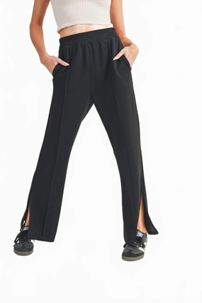 Scuba Side Slit Pants In Black womens wide-leg pants promo