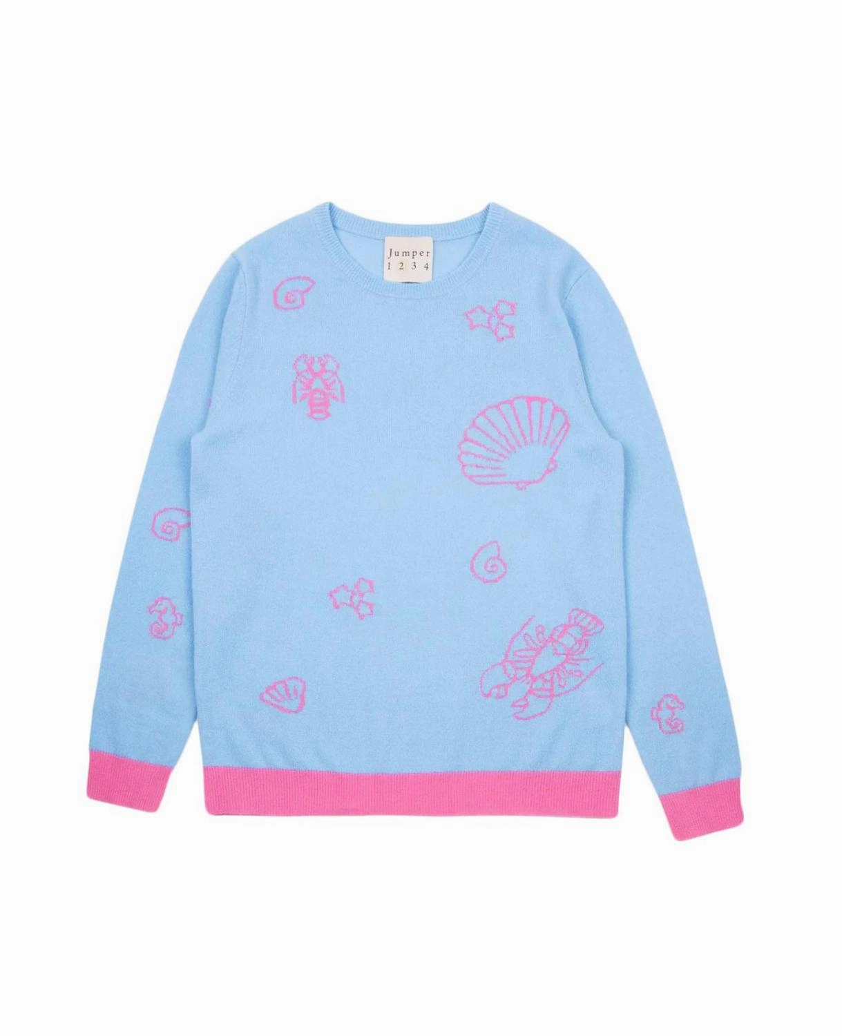 Sea Life Cashmere Sweater In Light Blue