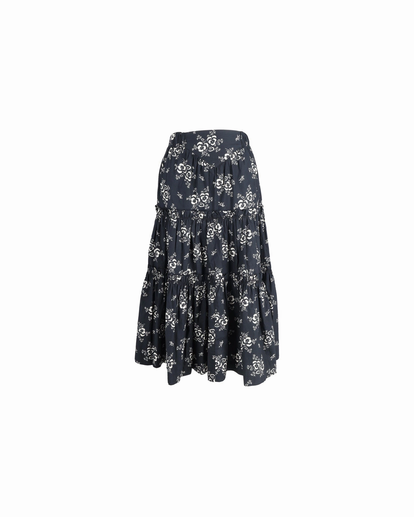 Sea New York Alessia Tiered Floral Midi-skirt In Black Cotton