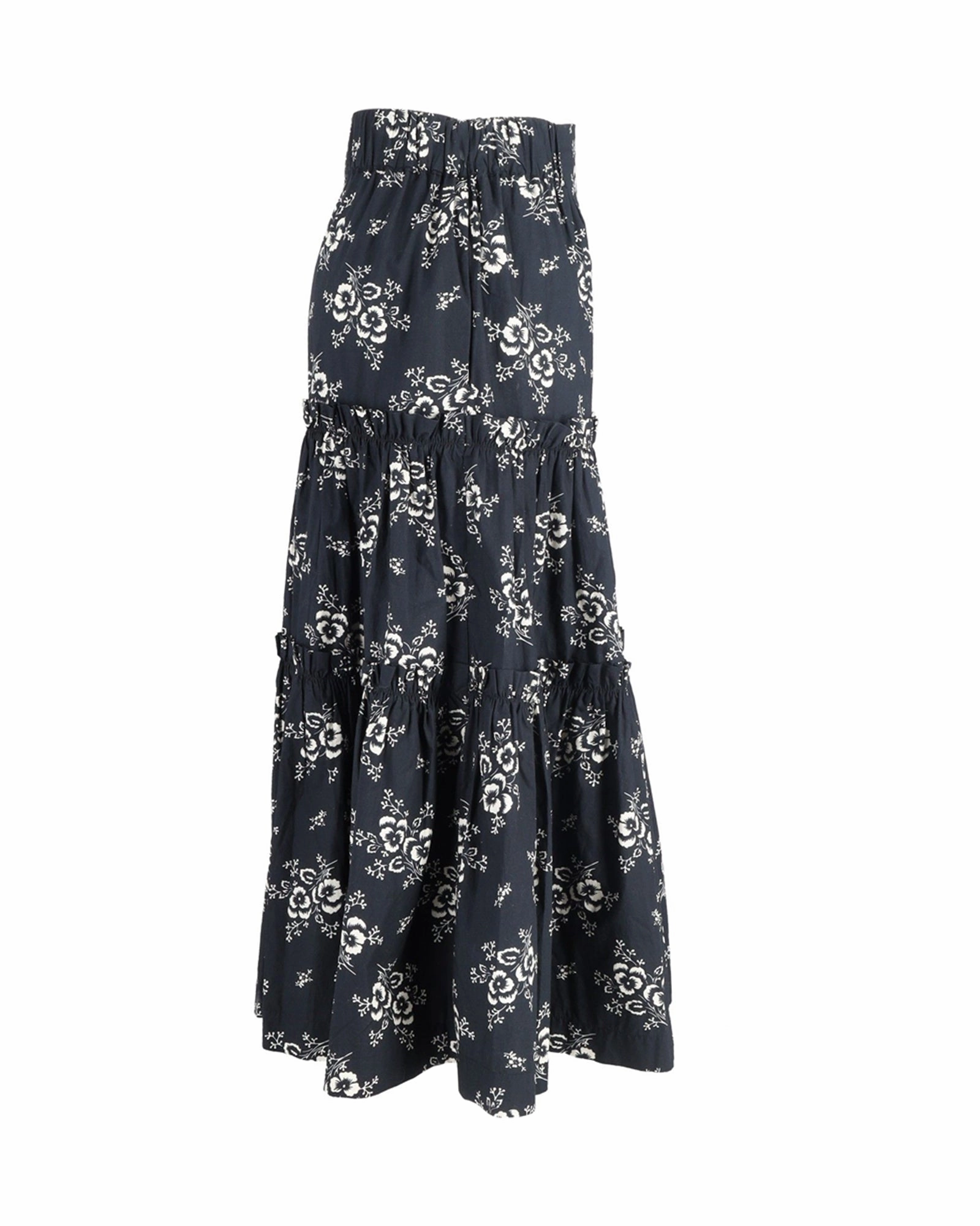 Sea New York Alessia Tiered Floral Midi-skirt In Black Cotton