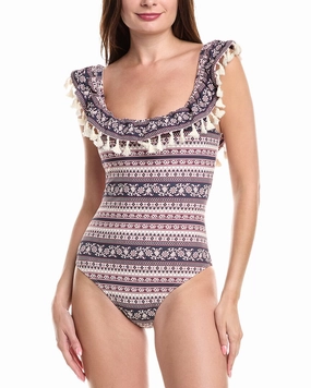SEA NY Suzie Brint Fringed One-Piece Swim Womens - underwire swimsuits