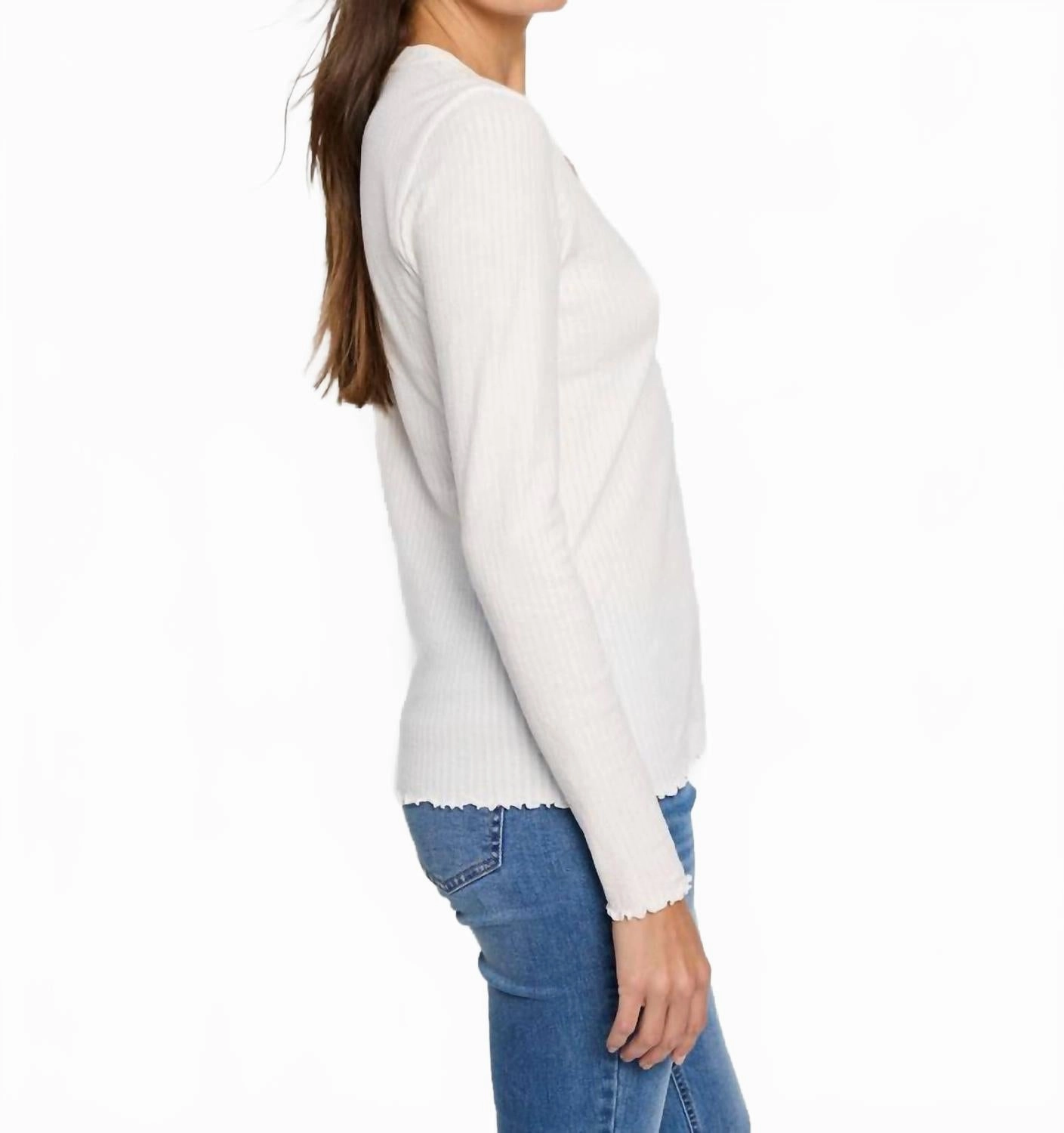 Seesucker Long Sleeve Henley Top In Paper White