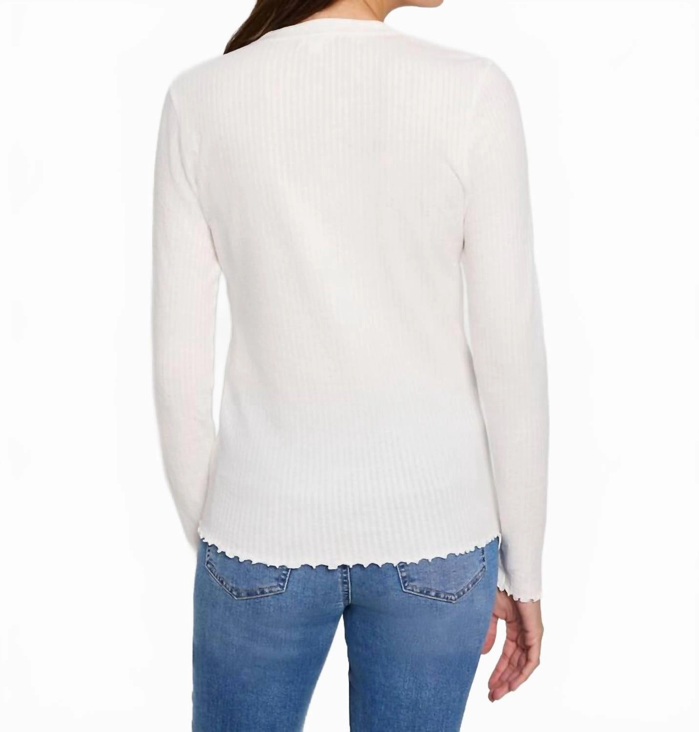 Seesucker Long Sleeve Henley Top In Paper White