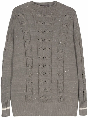 Sequin-Embellished Cable-Knit Jumper Tops Womens - cold-shoulder tops