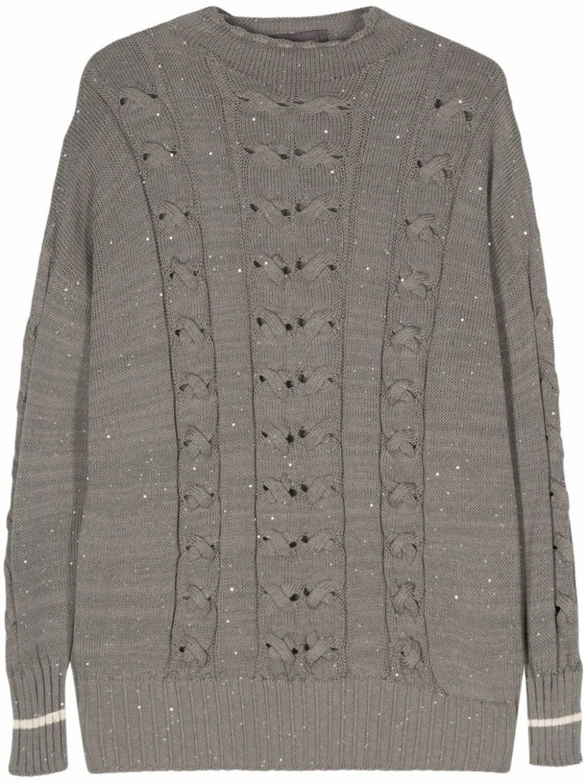 Sequin-Embellished Cable-Knit Jumper Tops Womens - cold-shoulder tops