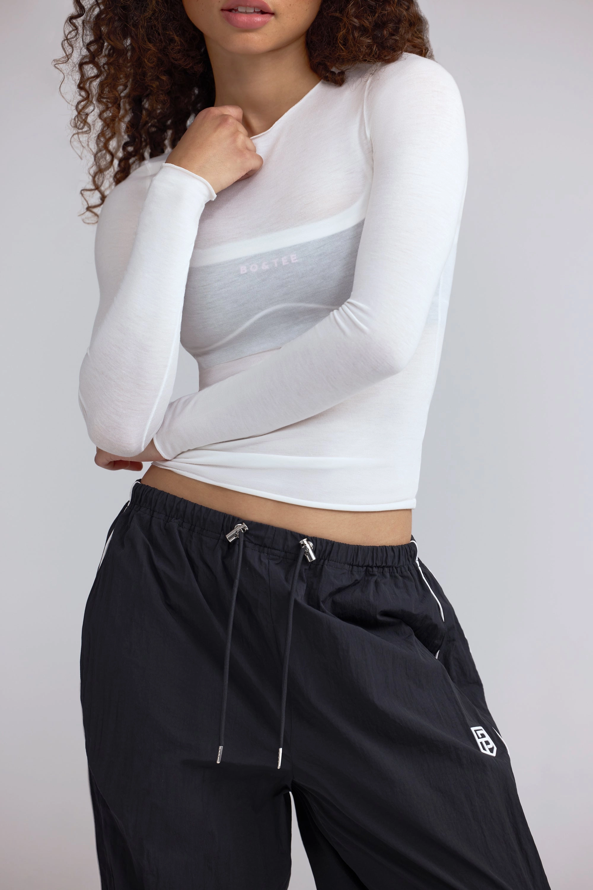 Sheer Long-Sleeve Top in White Tops - basic tees cheap
