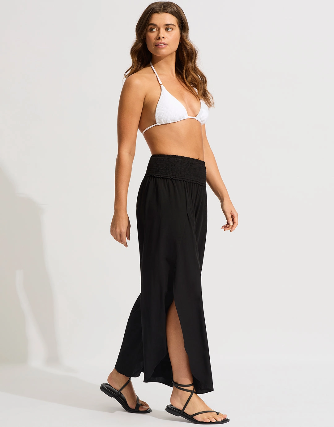 Shirred Waist Wrap Beach Trousers - Black Swim Womens - swimwear sale