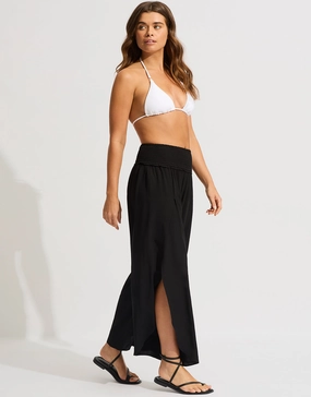 Shirred Waist Wrap Beach Trousers - Black Swim Womens - swimwear sale
