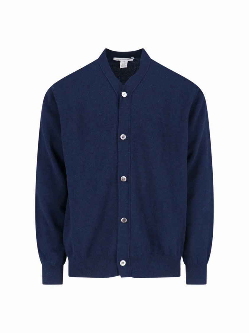 Shirt V-Neck Cardigan In Blue Wool Navy Tone