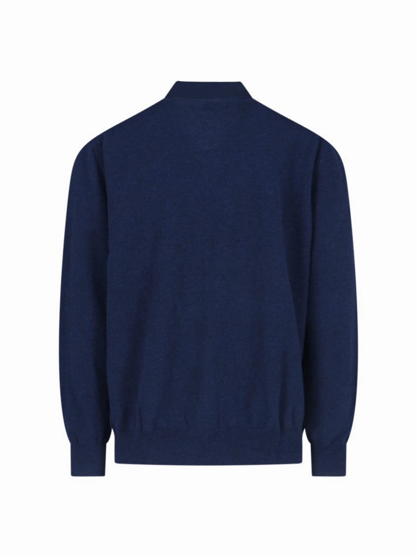 Shirt V-Neck Cardigan In Blue Wool Navy Tone