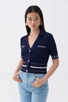 Short Sleeve Buttoned Knit Cardigan Tops Womens - peplum tops outlet