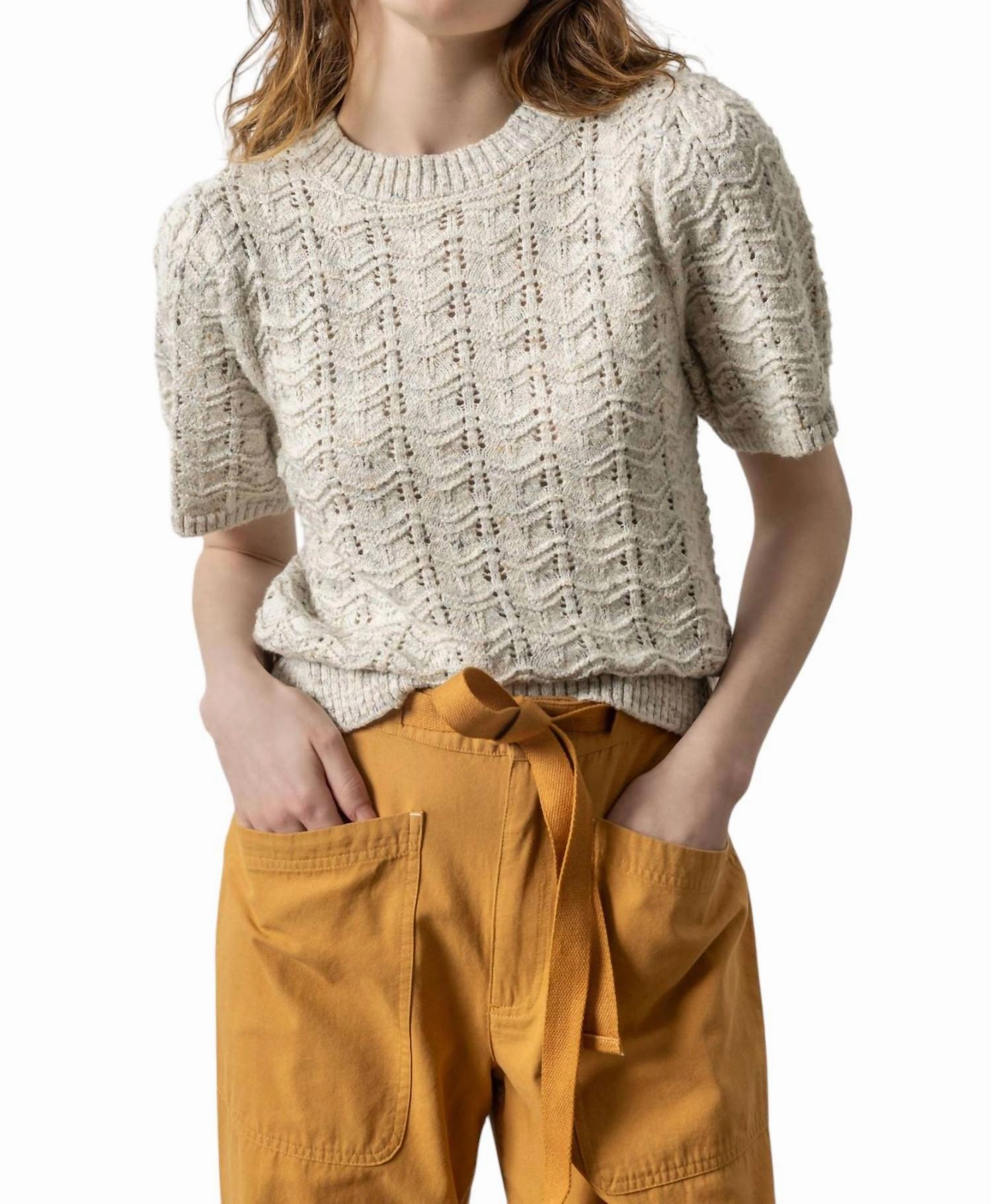 Short Sleeve Crewneck Sweater In Mist Mari Tops Womens - halter tops sale