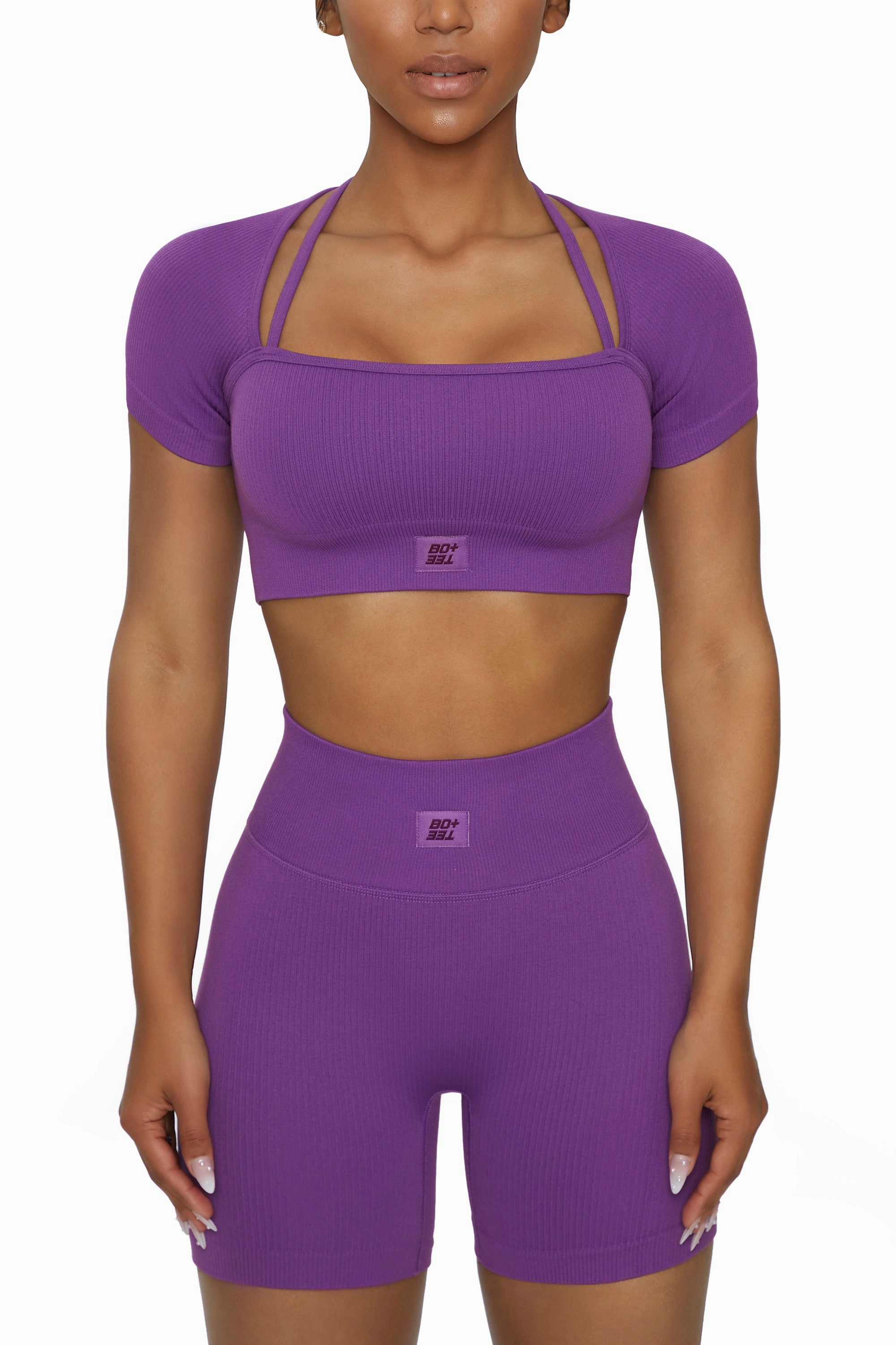 Short Sleeve Crop Top in Purple