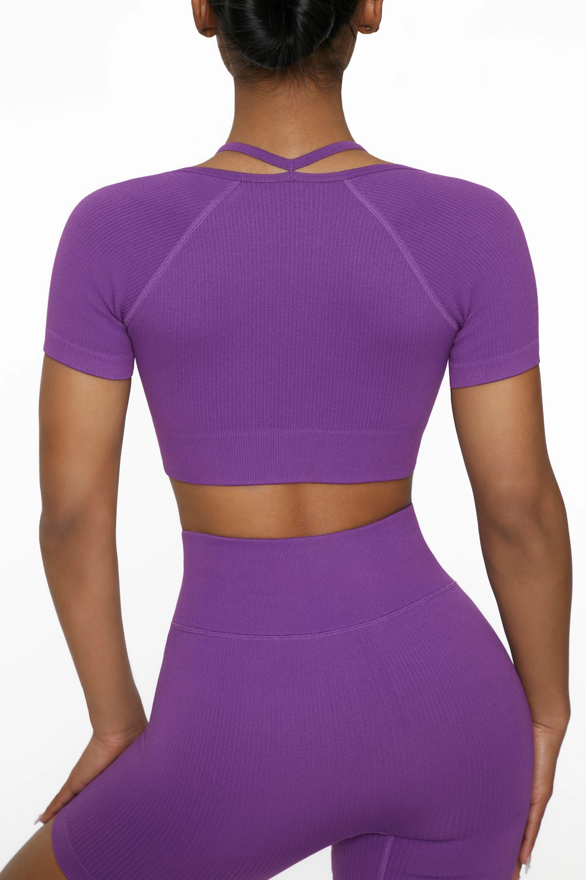 Short Sleeve Crop Top in Purple