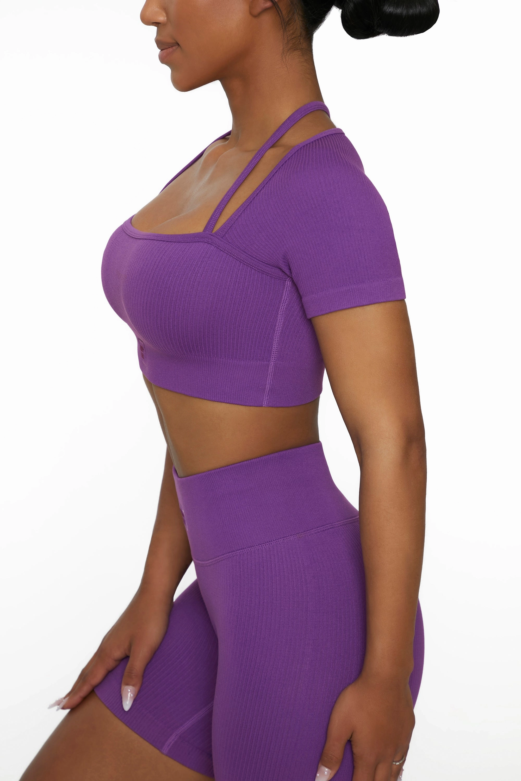 Short Sleeve Crop Top in Purple
