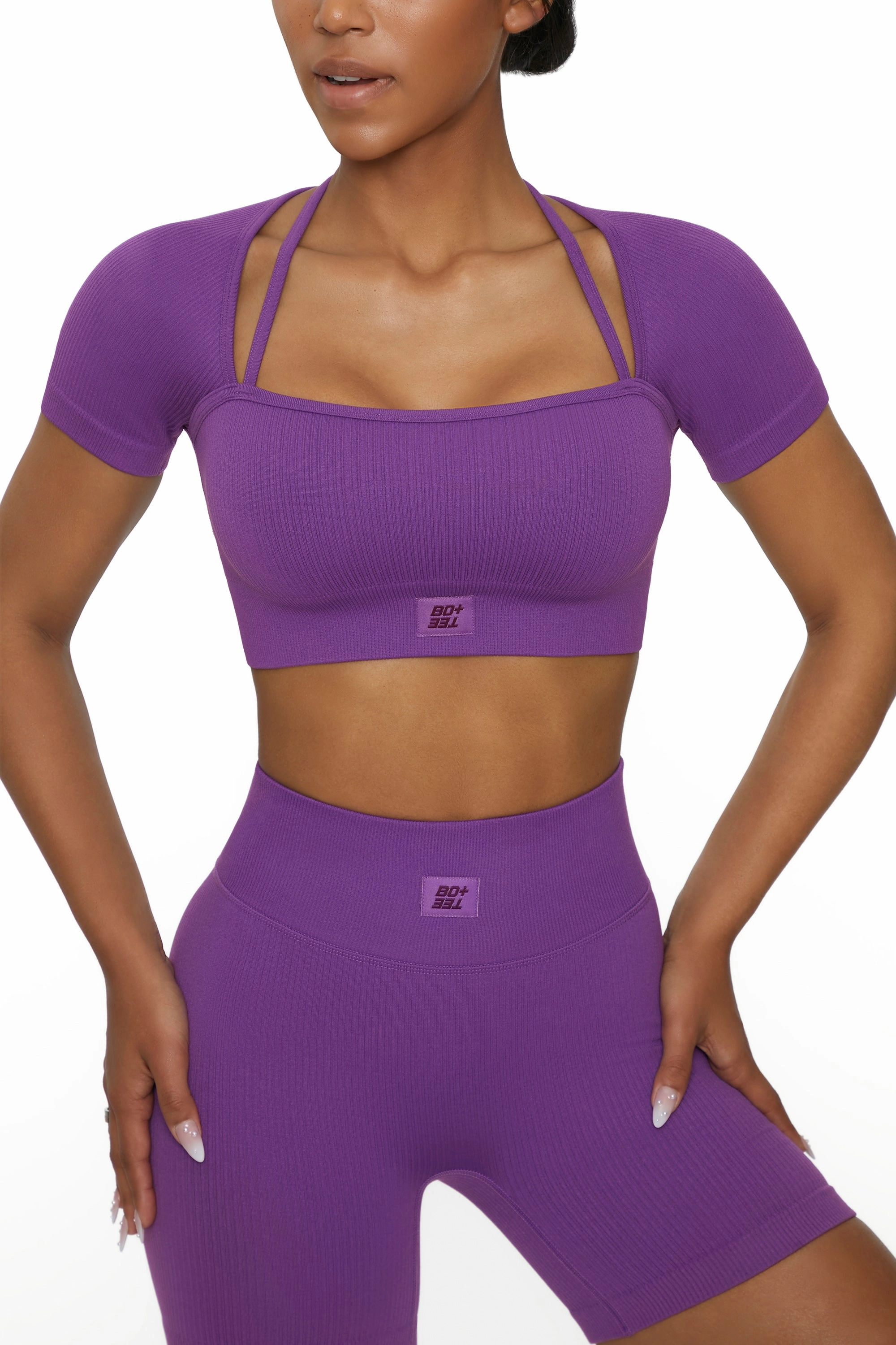 Short Sleeve Crop Top in Purple