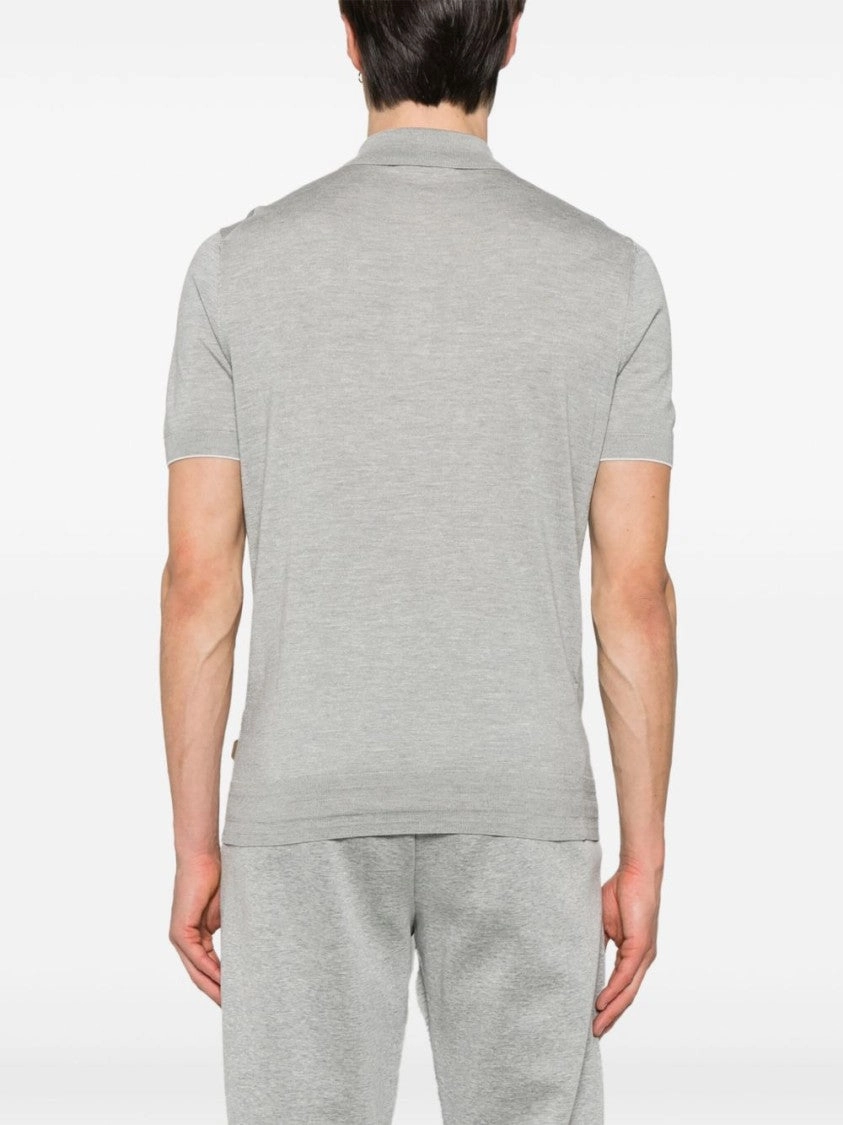 Short-Sleeved Polo Sweater With Button Placket