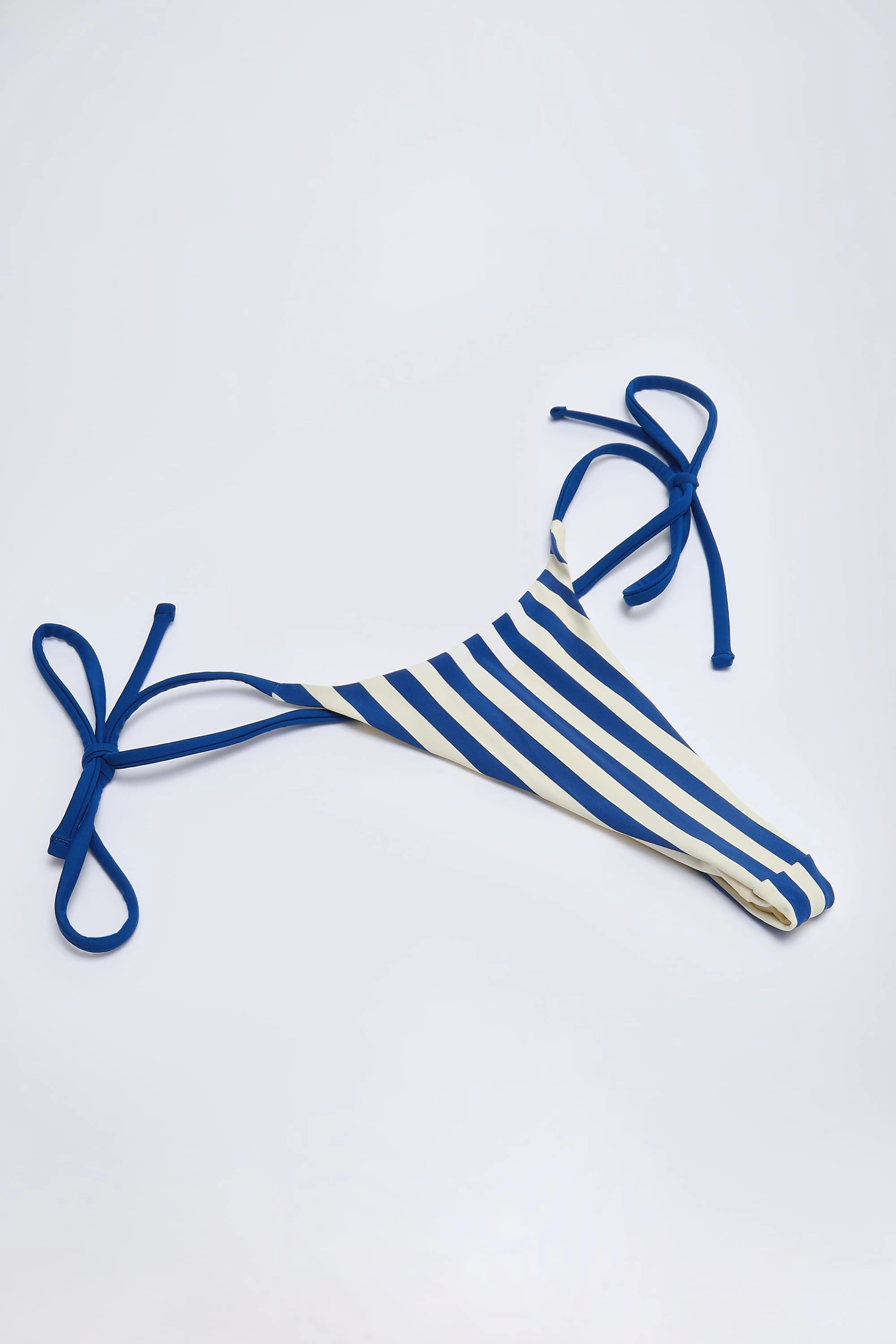 Side-Tie Thong Bikini Bottoms in Marine Blue Stripe