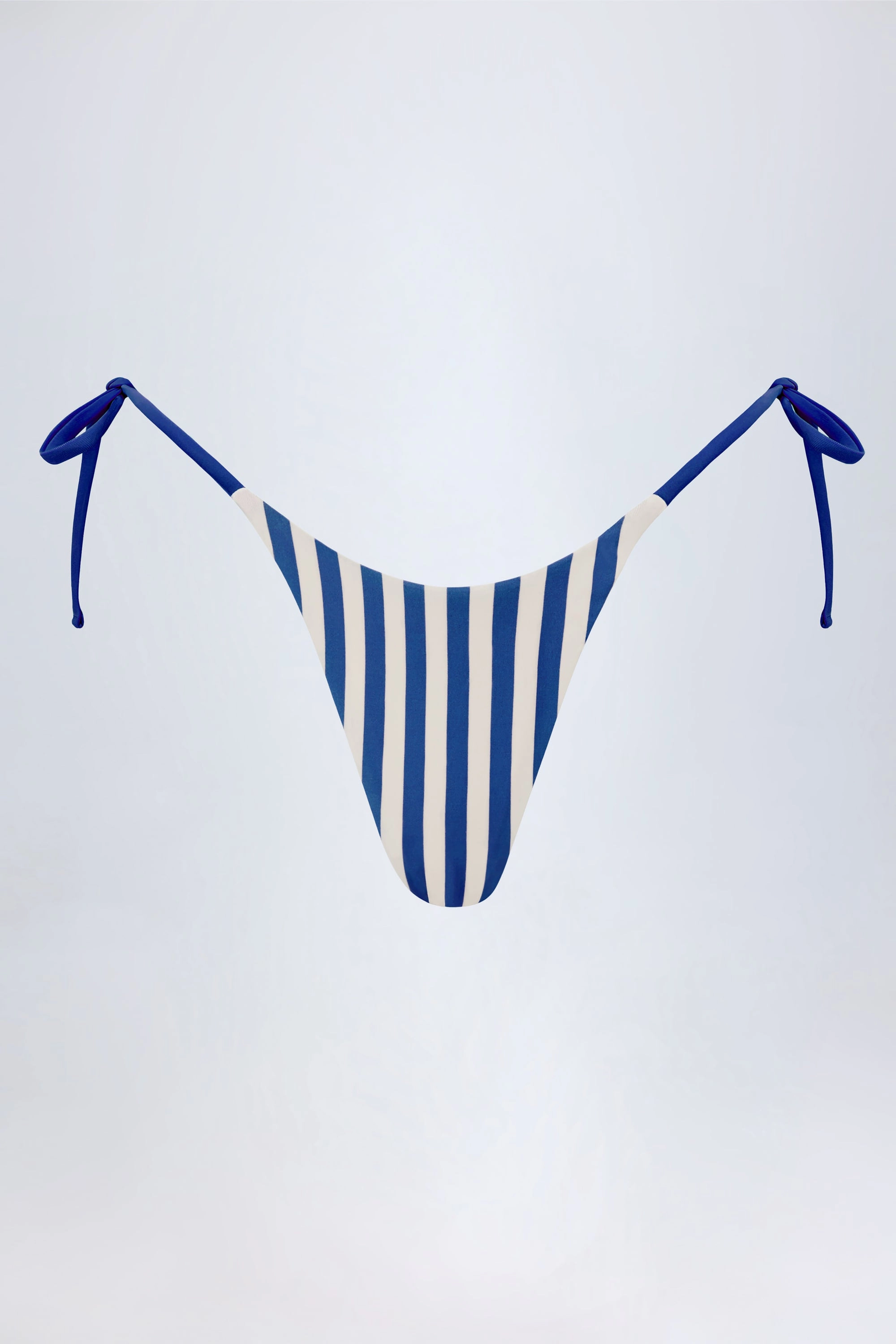 Side-Tie Thong Bikini Bottoms in Marine Blue Stripe