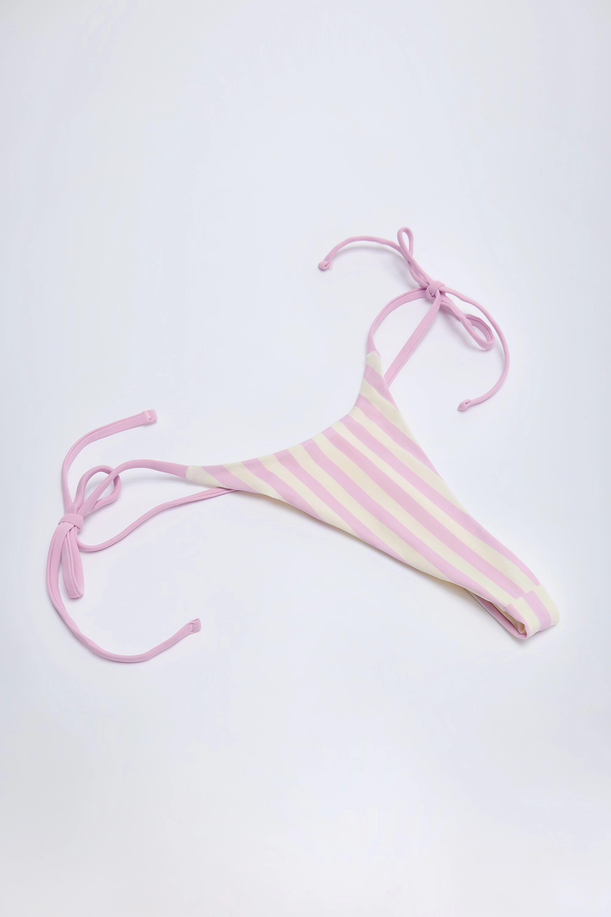 Side-Tie Thong Bikini Bottoms in Mauve Stripe