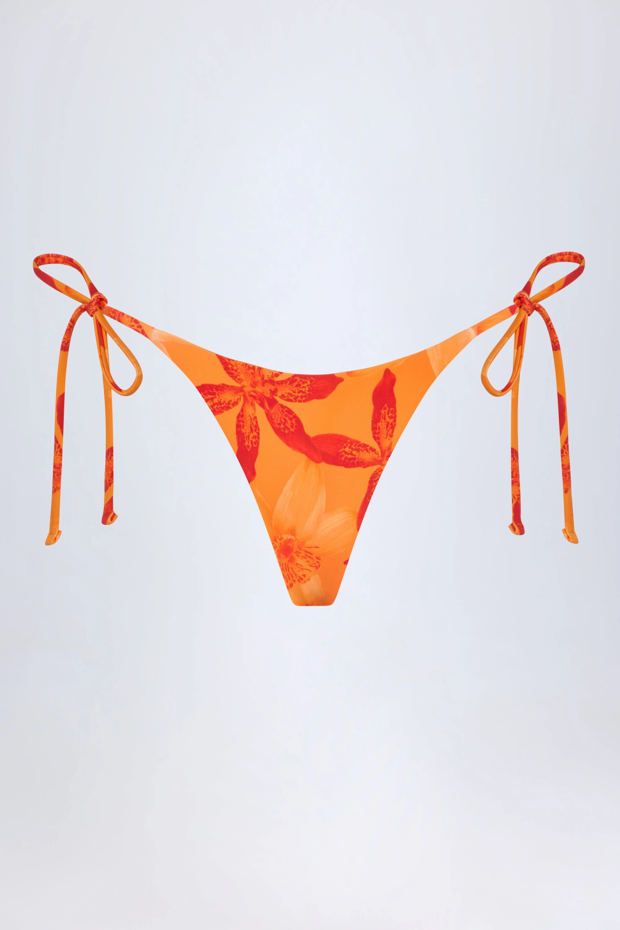 Side-Tie Thong Bikini Bottoms in Orange Orchid Print