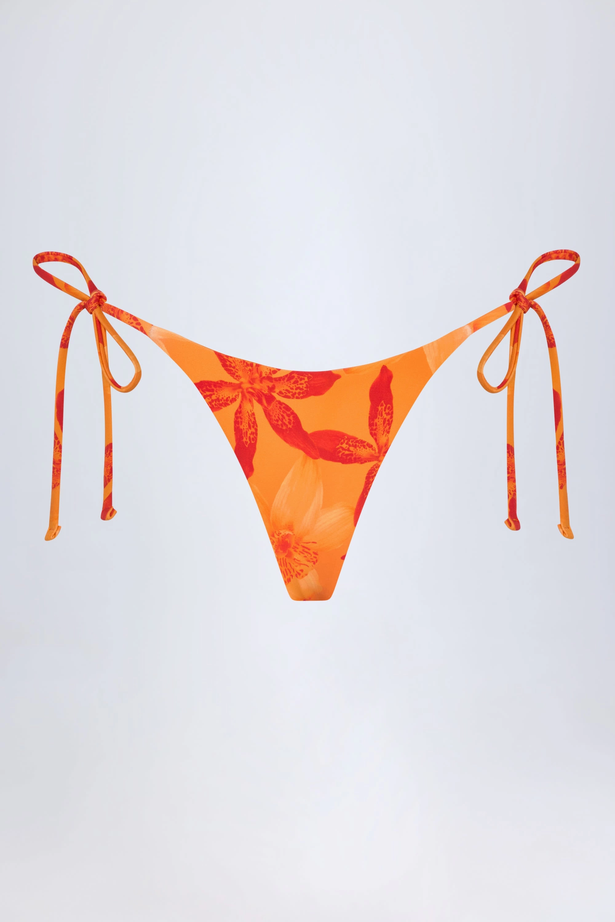 Side-Tie Thong Bikini Bottoms in Orange Orchid Print