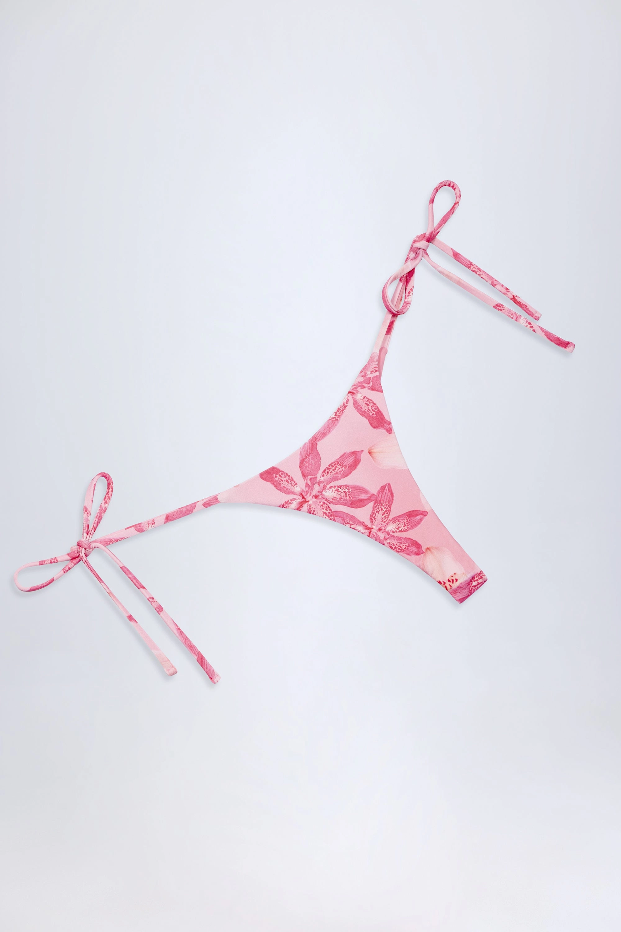Side-Tie Thong Bikini Bottoms in Pink Orchid Print