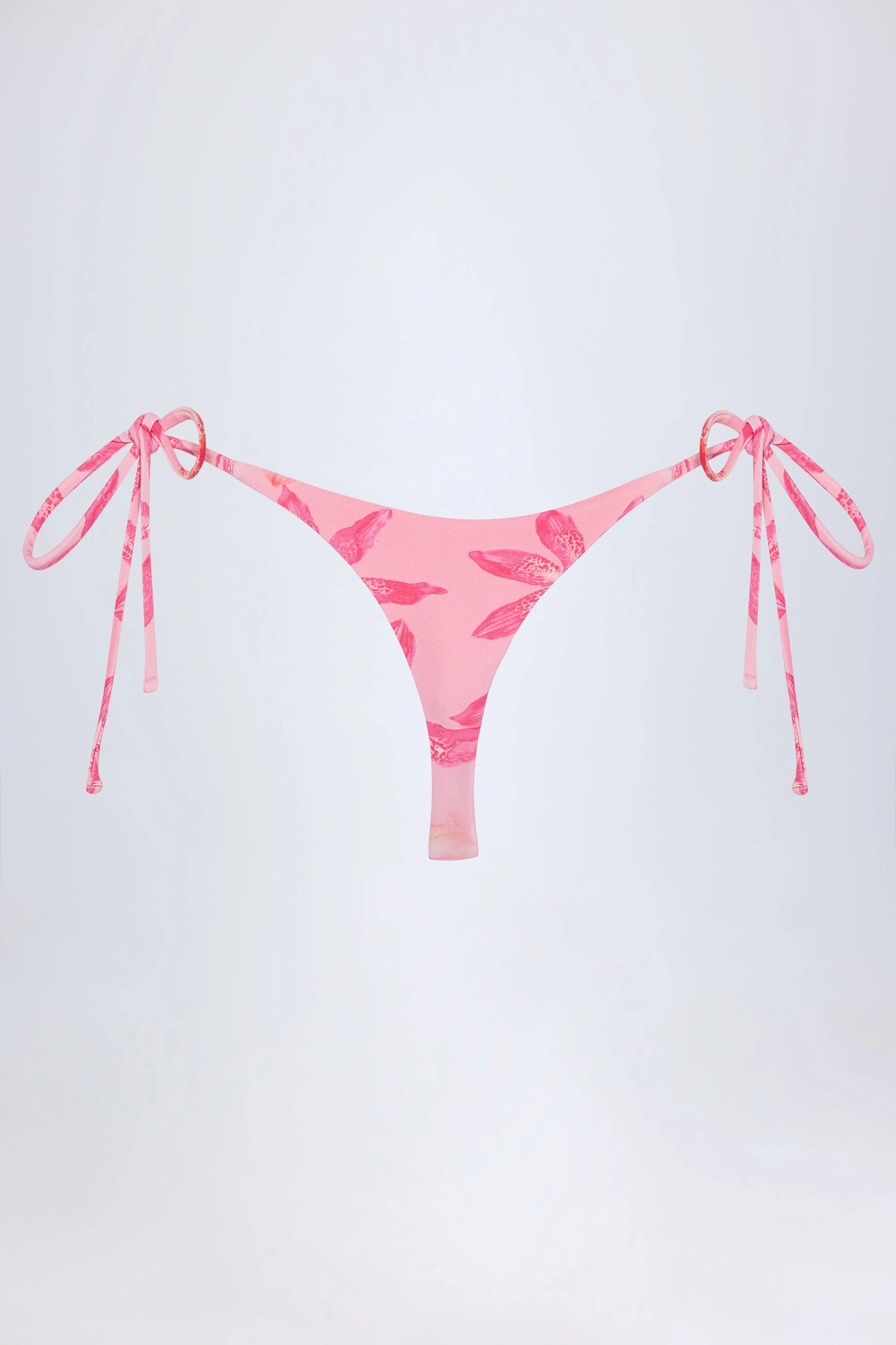 Side-Tie Thong Bikini Bottoms in Pink Orchid Print
