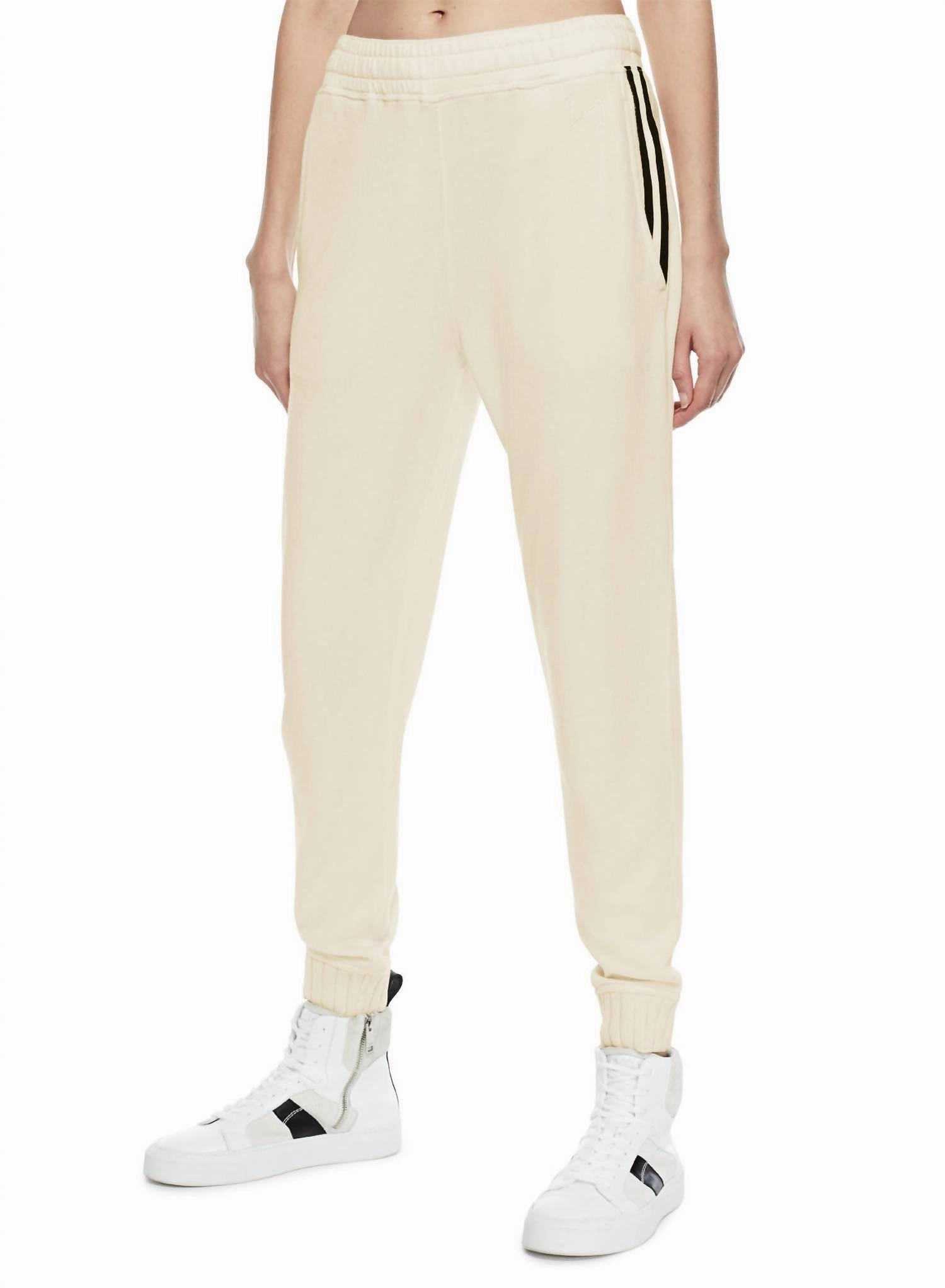 Signature Pocket Stripe Sweatpants In Ivory womens palazzo trousers online