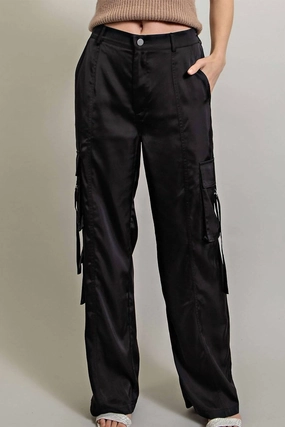 Silk Cargo Pants In Black womens yoga pants sale