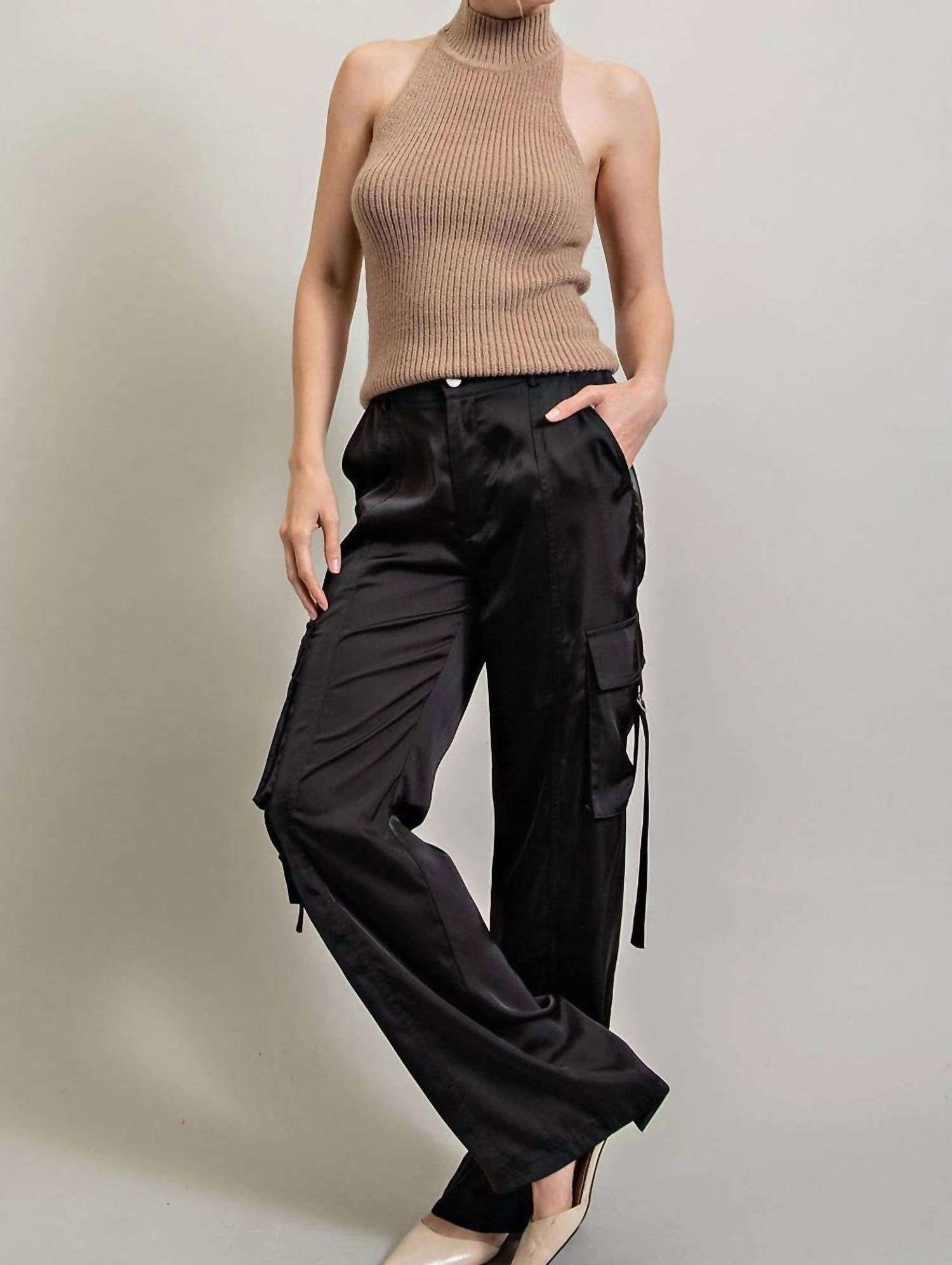 Silk Cargo Pants In Black