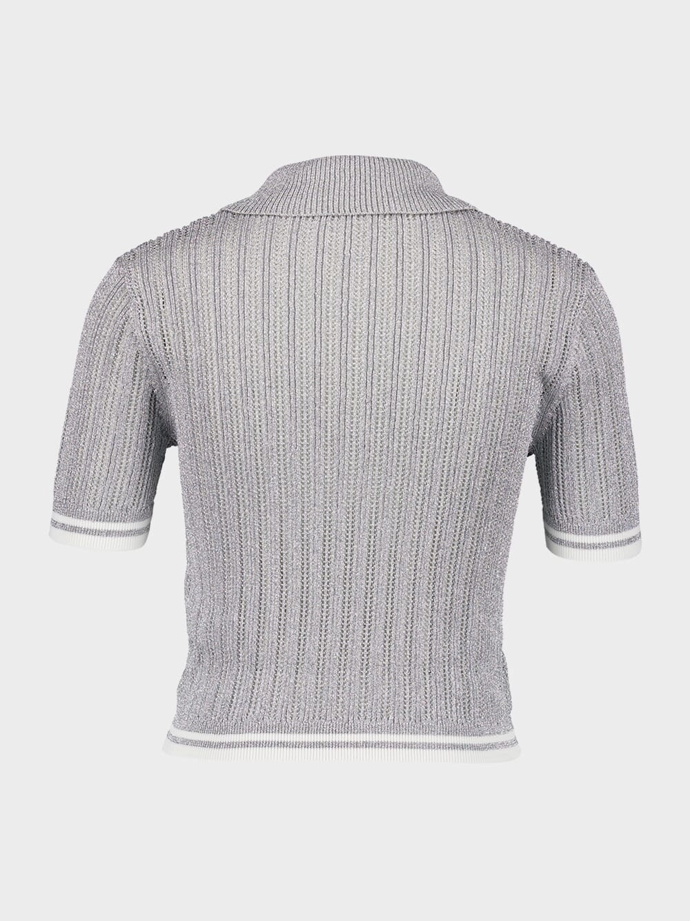Silver Knitted Short-Sleeve Polo Shirt