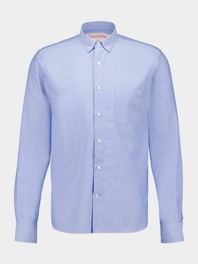 Sky Blue VLogo Embroidered Cotton Shirt Suits Mens - men's suits outlet